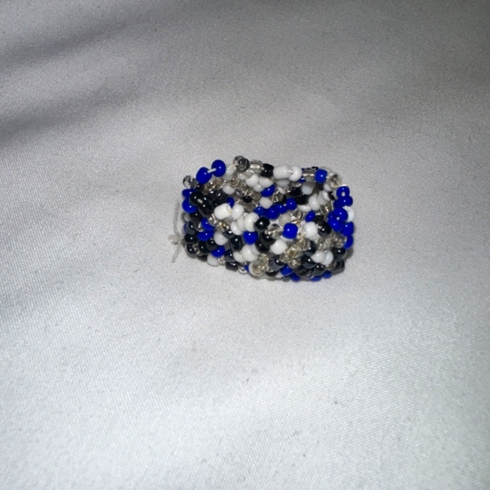 Tribal beaded ring - Blue, Black, and White
